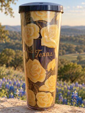 Starbucks Texas Yellow Rose Cold Cup 24oz Venti Blue Floral 2019 Local Series